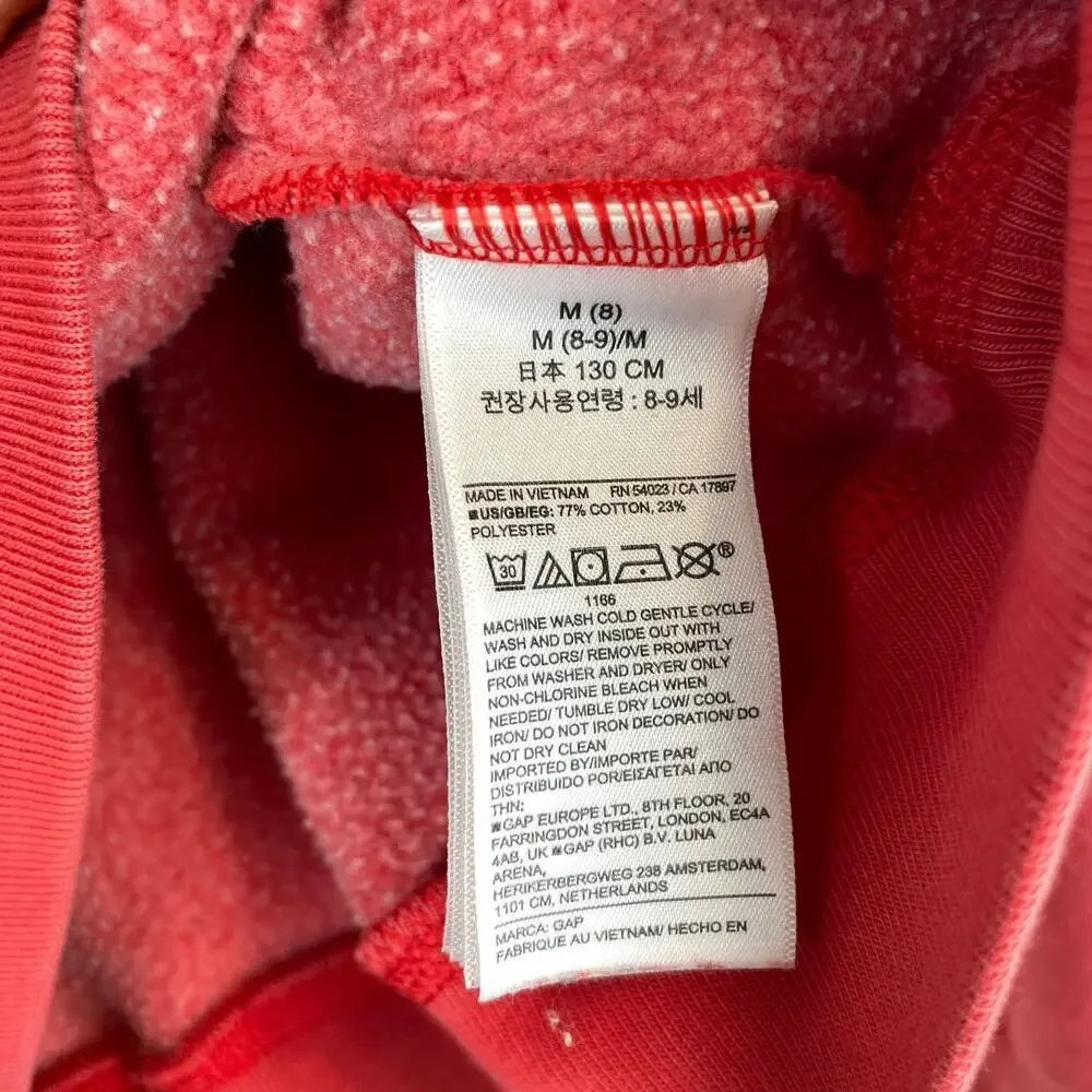 GAP X DOEN Graphic Logo Print Crew Neck Pullover Sweatshirt Red Kids Size M 8